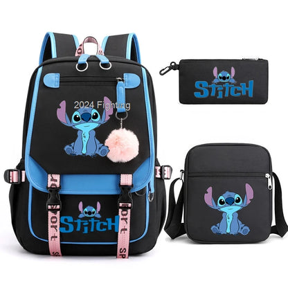 3pcs Lilo And Stitch Backpacks Capacity School Students Schoolbag Junior High School leisure Girls With Shoulder bag