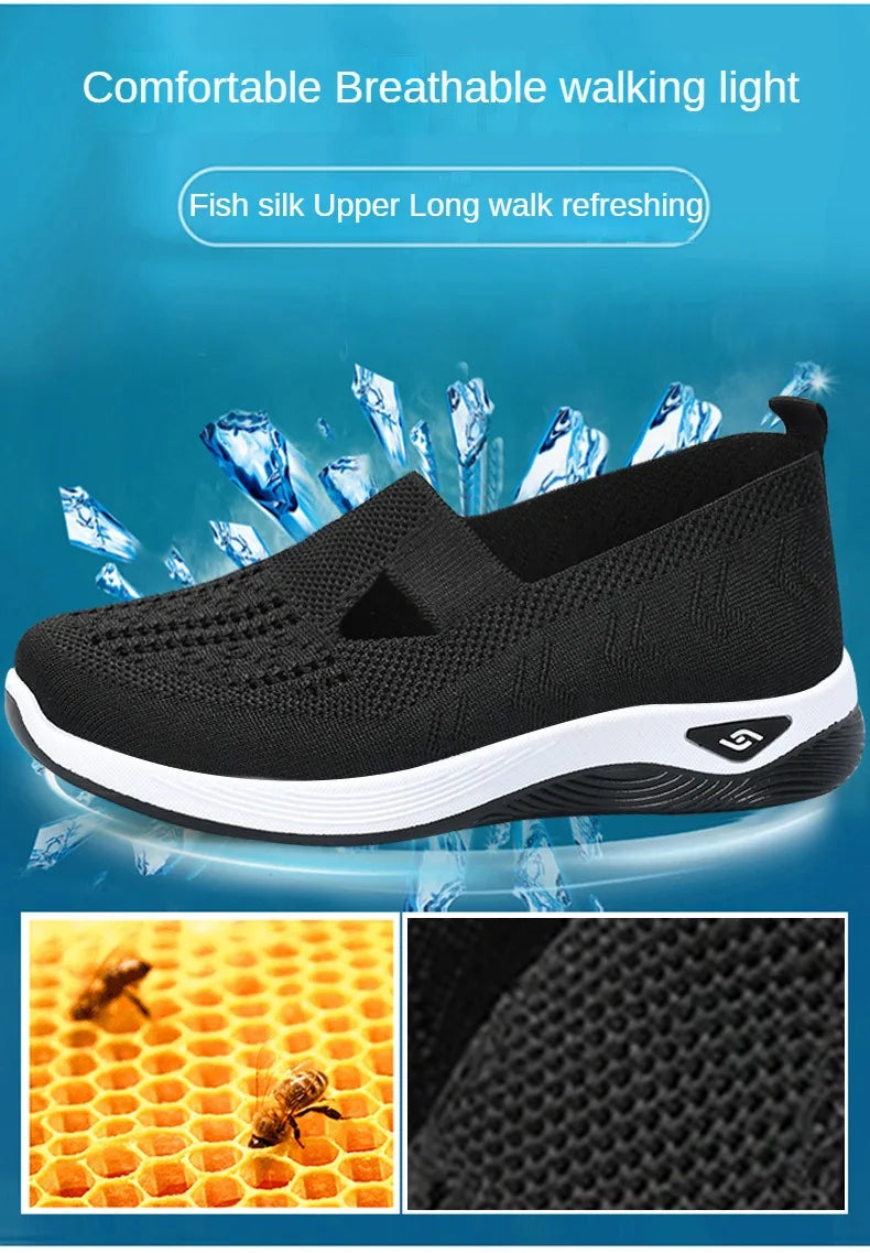 Women's shoes, breathable and comfortable in spring and summer, single shoes for mothers, soft soles, casual blue mesh shoes