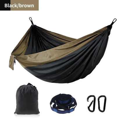 Single Person Portable Outdoor Camping Hammock With Nylon Color Matching Hammock High Strength Parachute Fabric Hanging Bed