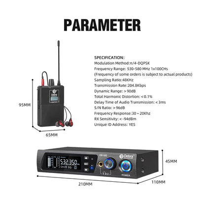 Debra ER102 UHF In Ear Monitor Wireless System With Multiple Professional Transmitter For Small Concerts And Home Theater.