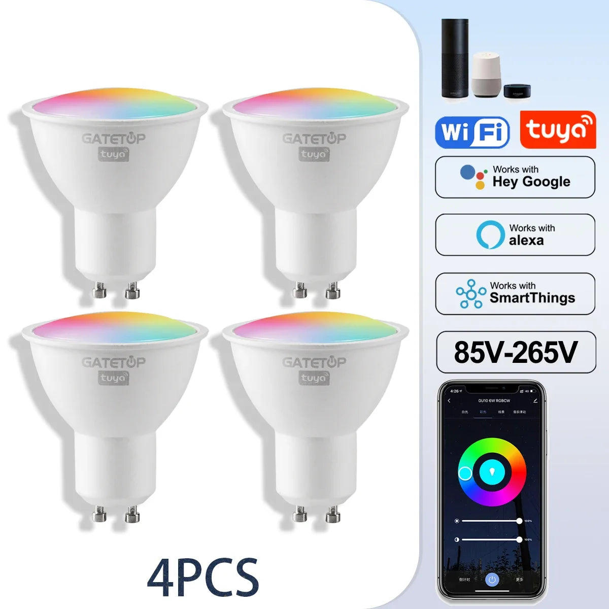 1-10PCS Tuya GU10 LED Rgb Smart Light Bulb Dimmable Gu10 6W Wifi Led Magic Lamp AC 85-265V 110V 220V Work With Alexa Google Home