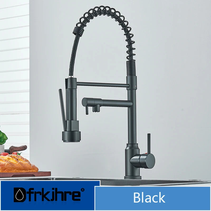 Dfrkjhre Bathroom full copper pull-out kitchen faucet water purification double outlet cold and hot sink sink spring faucet