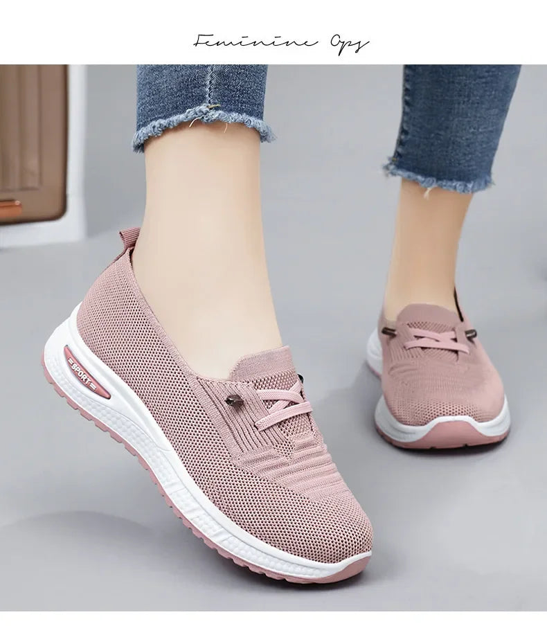 2024 Women's Casual Shoes Fashion Breathable Walking Flat Bottom Sports Shoes Women's Fitness Large Pink Women's Shoes 36-43