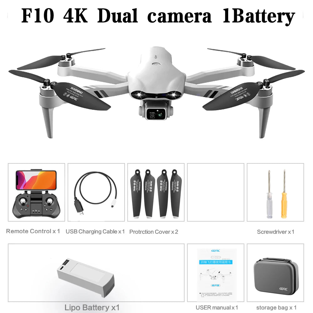 4DRC F10 RC Drone GPS 6K HD Dual Camera Wide-Angle 5G WIFI Fpv Quadcopter Brushless Foldable Obstacle Avoidance Aerial UAV 2KM