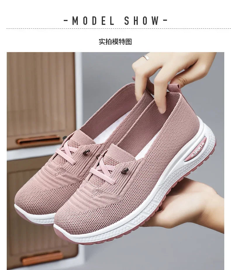 2024 Women's Casual Shoes Fashion Breathable Walking Flat Bottom Sports Shoes Women's Fitness Large Pink Women's Shoes 36-43