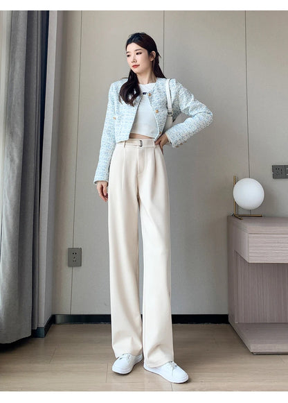 Seoulish Autumn Winter Thicken Woolen Casual Loose Full Length Pants 2023 New Button High Waist Chic Wide Leg Trousers Female