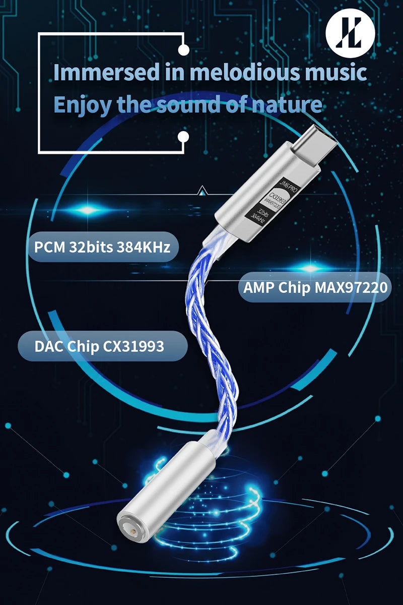 JCALLY JM6 Pro Type-C to 3.5mm Dual DAC CX31993 MAX97220 digital audio portable decoding amp Hifi DAC mobile headset adapter