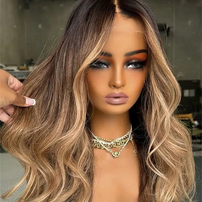 Ombre Glueless Ash Blonde Wig Human Hair Brown Highlight Wig Loose Wave Wig 13x6 Transparent Lace Front Wig Natural Hairline