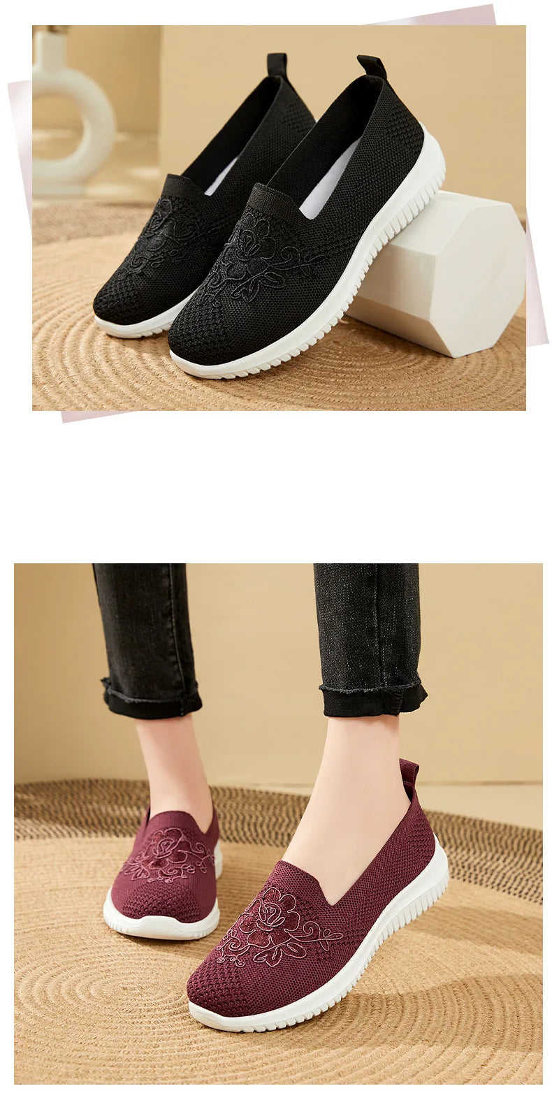 Summer Soft Embroidery Women's Flat Shoes Knitted Breathable Shoes Women's Chinese Flower Casual Shoes 2023 New shoes for women