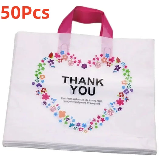 50Pcs Thickening Thank You Gift Bag Clothing Store Shopping Packaging Bags with Handle Wedding Christmas Party Candy Gift Bags