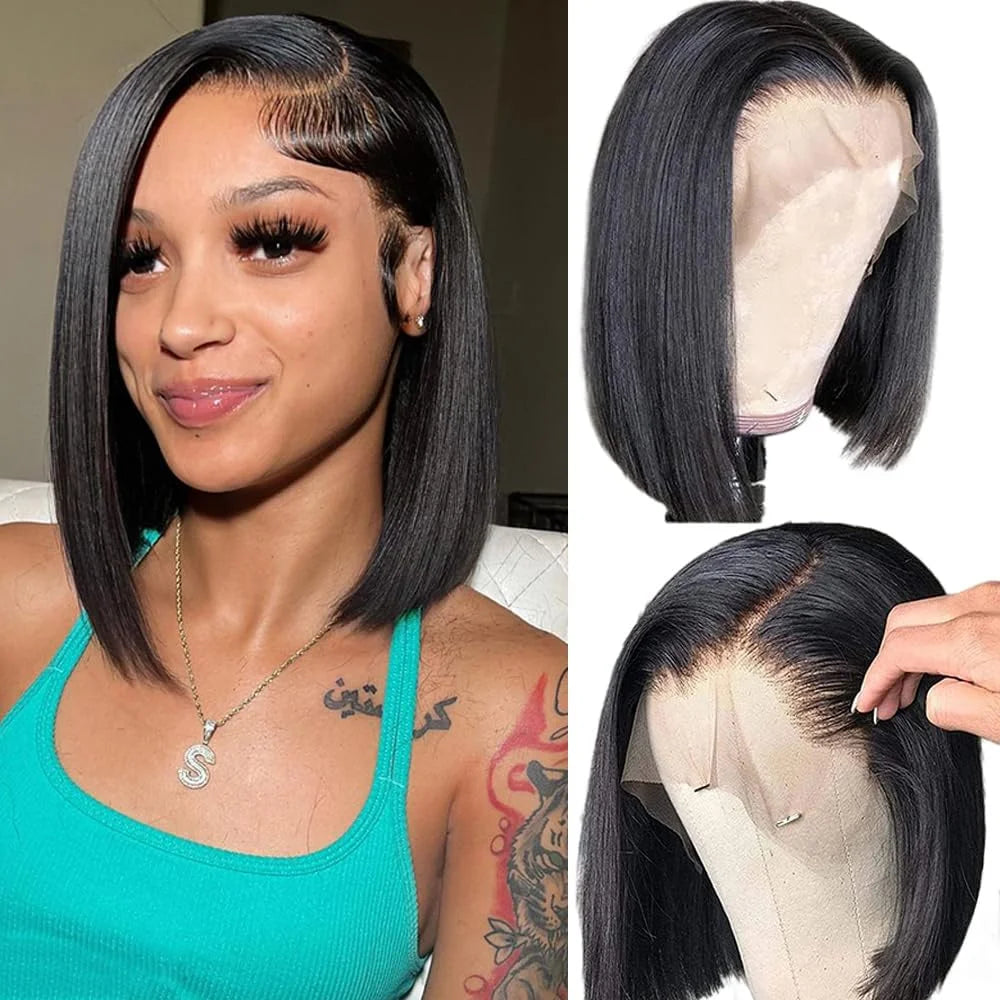 Bone Straight Bob Wigs 12 14 Inch 13x4 Lace Front Human Hair Wig Women Pre Plucked Transparent Natural Hair Short Wigs