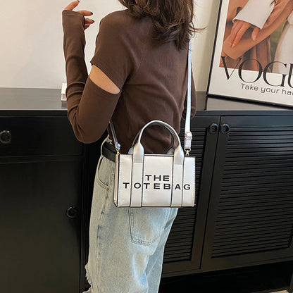 Women Shoulder Bag Contrast Letters Fashion Ladies Tote Bag PU Leather Portable Casual Simple Adjustable Straps Female Satchel