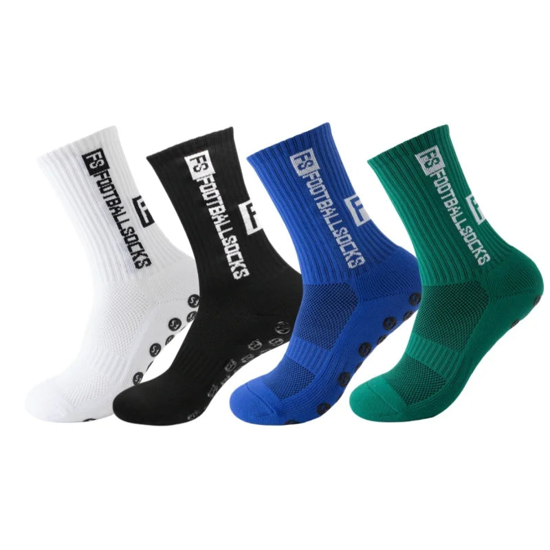 4Pairs/Lot FS Football Socks New Style Round Silicone Suction Cup Grip Anti Slip Soccer Socks Sports Men Baseball Rugby Socks