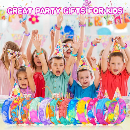 72/12Pcs Pop Bubble Bracelets Kids Fidget Sensory Toy Gift Children Birthday Party Favors Goodie Bag Pinata Filler Stress Relief