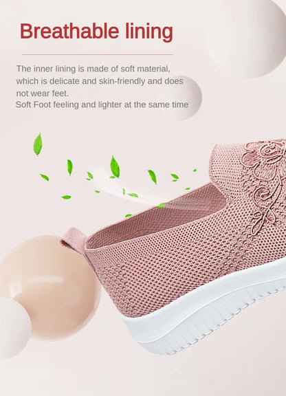 Summer Soft Embroidery Women's Flat Shoes Knitted Breathable Shoes Women's Chinese Flower Casual Shoes 2023 New shoes for women