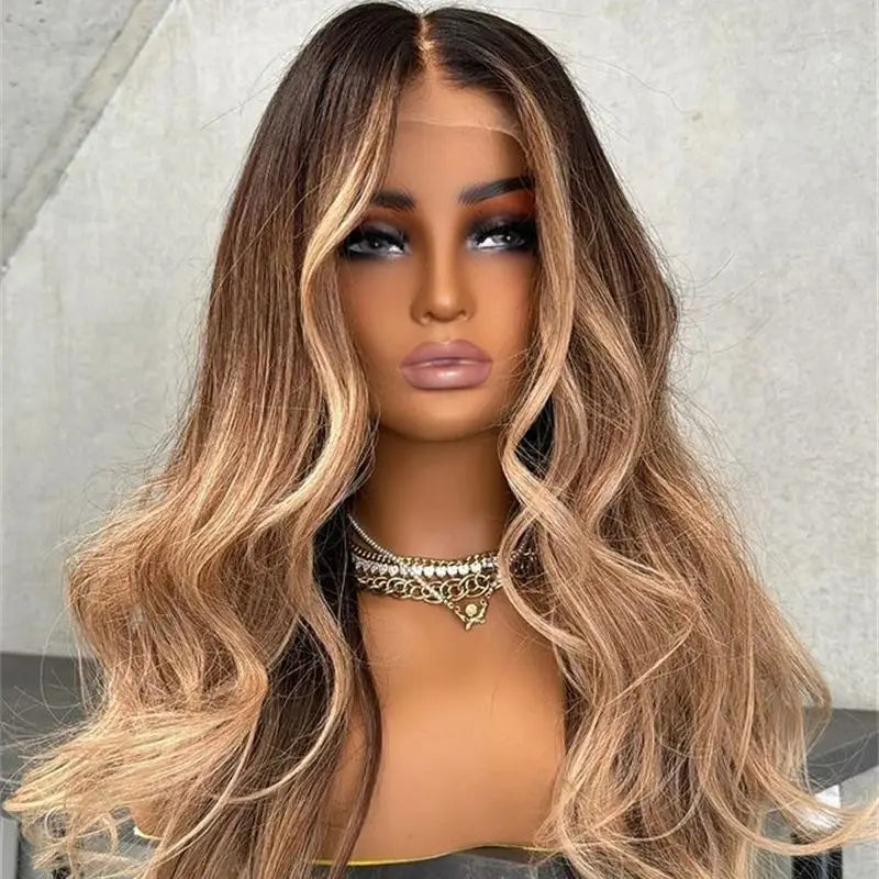 Ombre Glueless Ash Blonde Wig Human Hair Brown Highlight Wig Loose Wave Wig 13x6 Transparent Lace Front Wig Natural Hairline