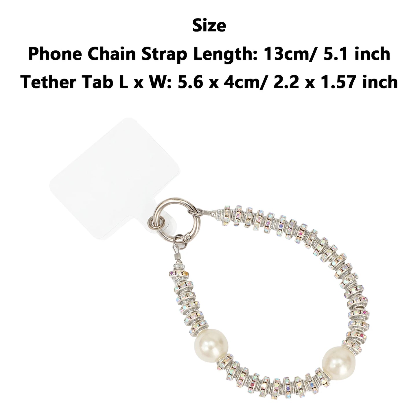 Women Cell Phone Sparkling Lanyard Pearls Beads Diamond Phone Straps with Tether Tab Phone Case Chain Hands-Free Wrist Strap