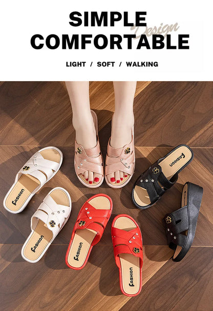 Women Shoes Summer Slippers Women Wear Outside Thick Sole Wedge Heels Fashion Slippers Soft Bottom Mother Shoes Zapatos De Mujer