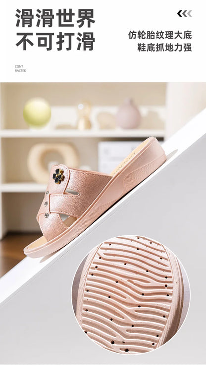 Women Shoes Summer Slippers Women Wear Outside Thick Sole Wedge Heels Fashion Slippers Soft Bottom Mother Shoes Zapatos De Mujer