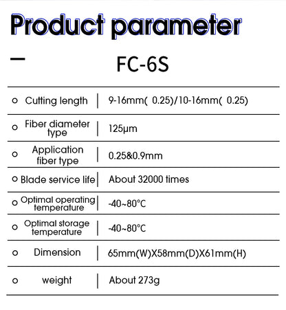 Ftth Tool Fiber Cleaver FC-6S Optical Fiber Cutting Knife Fiber Optic Cutter Cold Contection Dedicated Metal