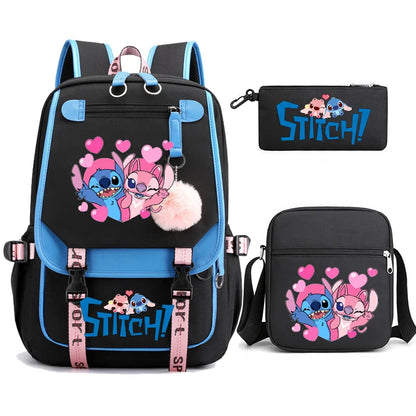 3pcs Lilo And Stitch Backpacks Capacity School Students Schoolbag Junior High School leisure Girls With Shoulder bag