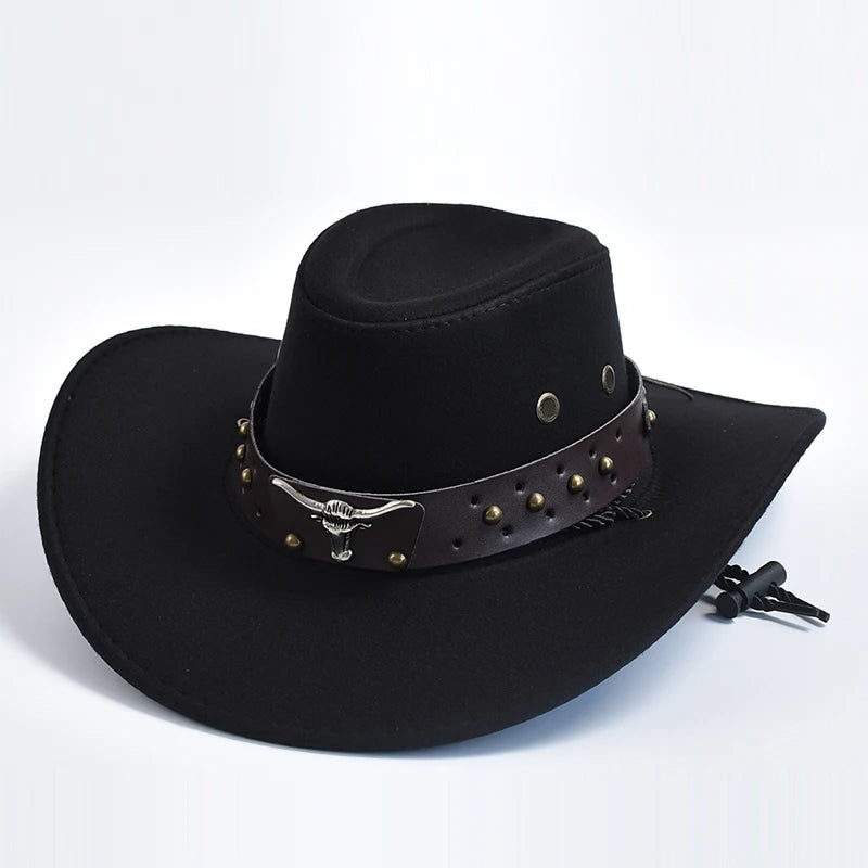 Artificial Suede Western Cowboy Hats Vintage Big-edge Gentleman Cowgirl Jazz Hat Holidays Party Cosplay Hat