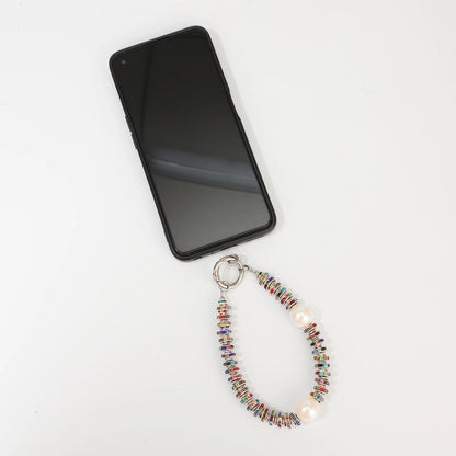 Women Cell Phone Sparkling Lanyard Pearls Beads Diamond Phone Straps with Tether Tab Phone Case Chain Hands-Free Wrist Strap