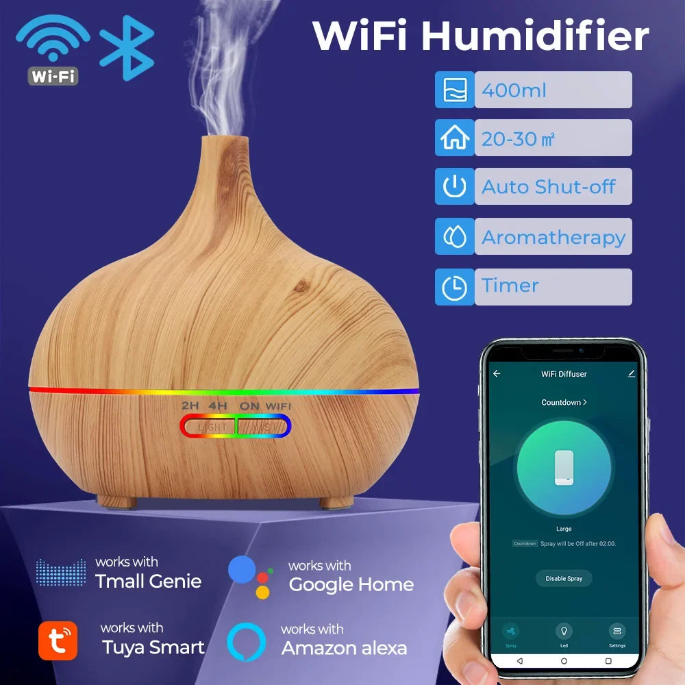 Tuya Smart Humidifier Essential Oils with Colorgul LED Light WiFi Aroma Diffuser Timer Wireless Control Work with Alexa Google