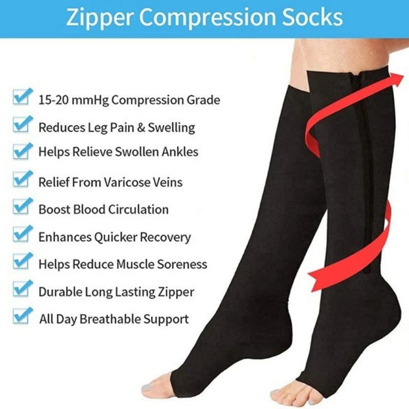 Medical Zipper Compression Sock Women Men High Elasticity Nylon Closed Toe Pressure Stocking for Edema Varicose Veins