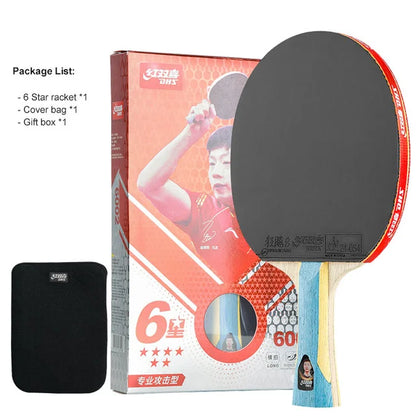 DHS 6 Star 6002 6006 Table Tennis Racket With Hurricane 8 And Tin Arc Rubber FL Handle Shake Hold Ping Pong Bat With Case Bag