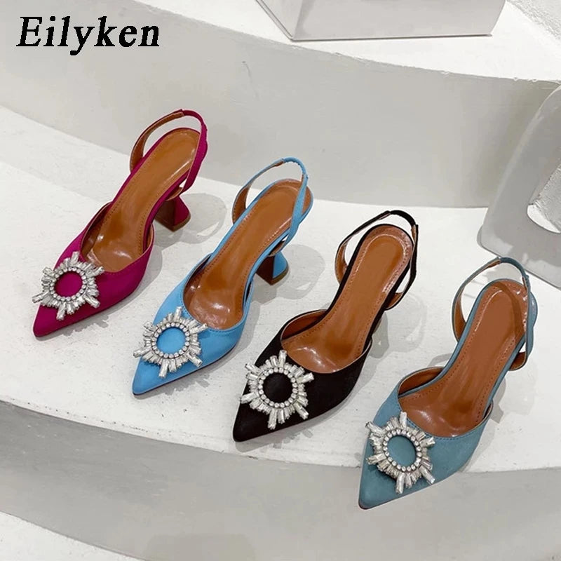 Eilyken Autumn Design Silk Women Pumps Crystal Strange Style High Heels Comfortable Party Wedding Bride Shoes