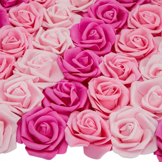 100PCS Pink Artificial Rose Flower 7cm Heads for Decorations,Wedding DIY Flower,Foam Rose Flowers Bride Bouquet Party Decorative