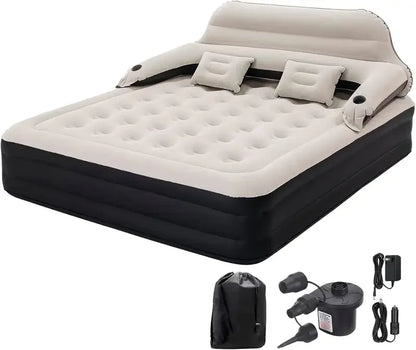 King Size Air Mattress with Headboard and Pump,Blow Up Mattress Inflatable Bed with Pillows