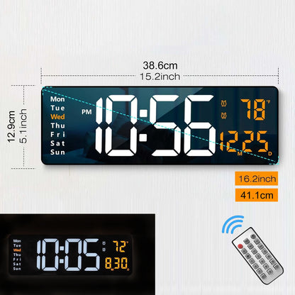 16.2'' Large Digital Wall Clock with Remote Control Big LED/Dual Alarm/8 RGB Colors Digital Alarm Clock Electronic Watch