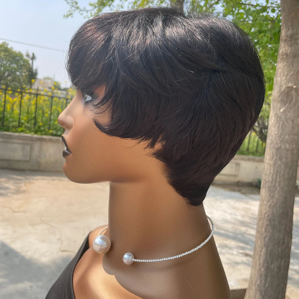 Short Pixie Cut Wig Human Hair For Black Women Machine Made Wigs With Bangs Short Wig Human Hair Wigs