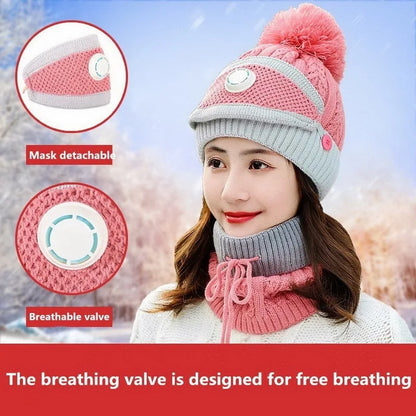 Brand Winter Knitted Scarf Hat Set Thick Warm Skullies Beanies Hats for Women Solid Outdoor Snow Riding Ski Bonnet Caps Girl