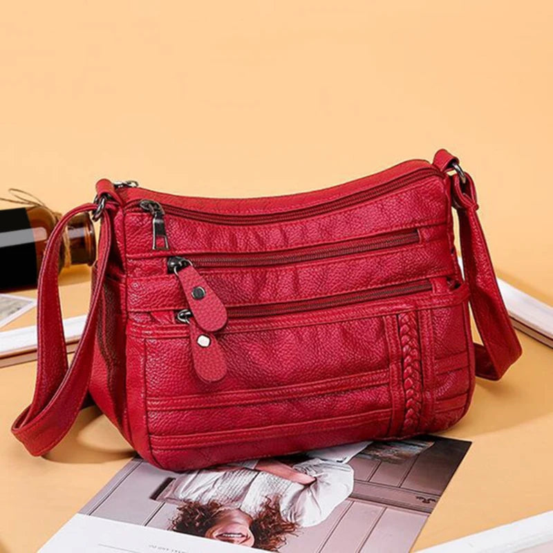 Fashion Women Bag PU Soft Leather Shoulder Bag Multi-layer Crossbody Bag Quality Small Bag Brand Red Handbag Purse