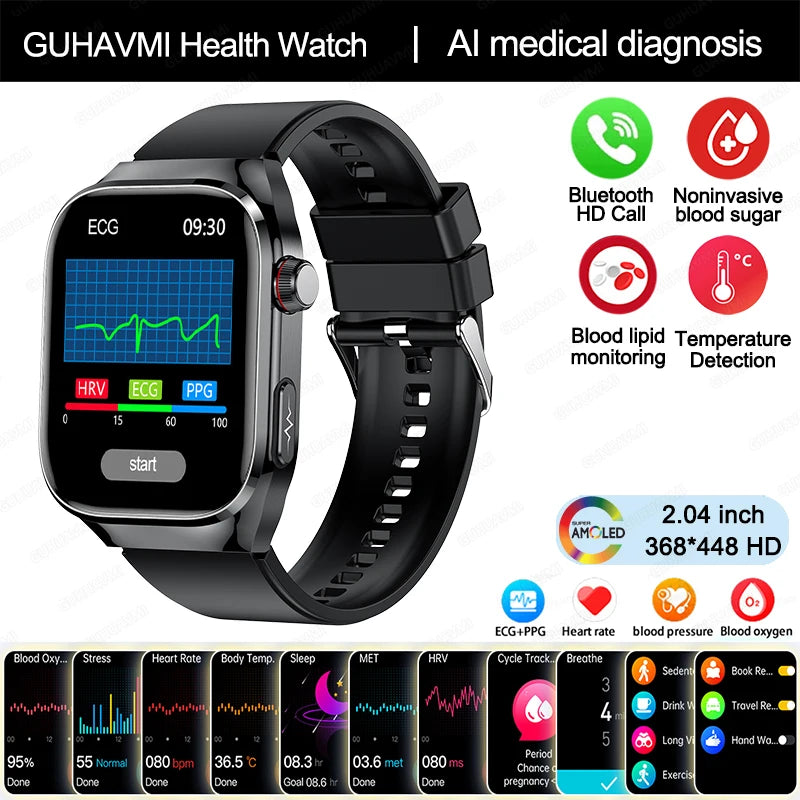 2024 New Medical Grade Uric Acid Blood Fat Smartwatch ECG Blood Glucose Heart Rate Blood Pressure Health Monitoring Smart Watch