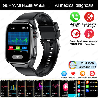 2024 New Medical Grade Uric Acid Blood Fat Smartwatch ECG Blood Glucose Heart Rate Blood Pressure Health Monitoring Smart Watch