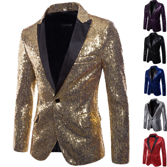 Men's Suit Jacket Little Round Sequins Sparkling Men's Blazer Wedding Dinner Band Stage Street Performance Nightclub Men's Suit