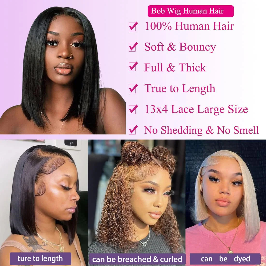 Bob Wig 13x4 Lace Front Wigs 180 Density Short Bob Wigs HD Lace Frontal Wig Brazilian Human Hair for Women Natural Black