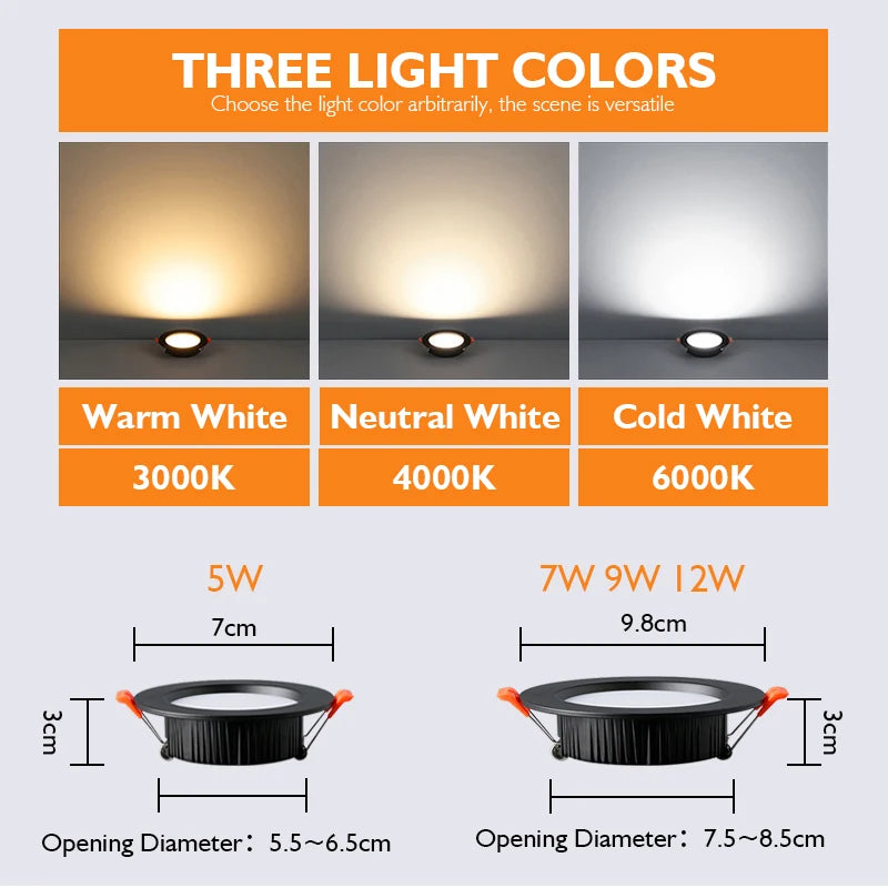 6pcs LED Downlight 5W 7W 9W 12W 15W 18W Ceiling Spot Light Recess Lamp Warm White/Cold AC220V-240V