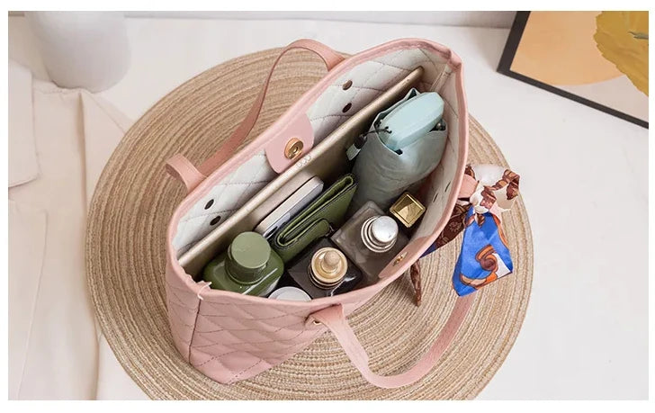 Large Capacity Lingge Embroidery Bag New Trendy Simple Scarf Tote Bag Hot Selling One Shoulder Bucket Bag Bags for Women