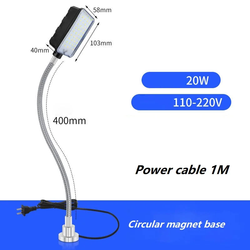 LED CNC Workshop Working Lamp Lathe Industrial light 12/20W 110-220V Flexible gooseneck Magnetic Base Lamp for Workbench