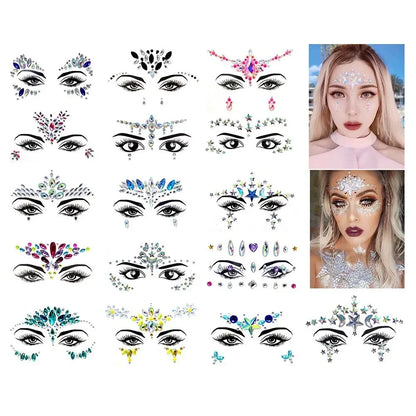 Sexy Face Tattoo Stickers Glitter Fake Tattoos Rhinestones for Woman Temporary Tattoos Party DIY Kids Holiday Face Jewels Tattoo