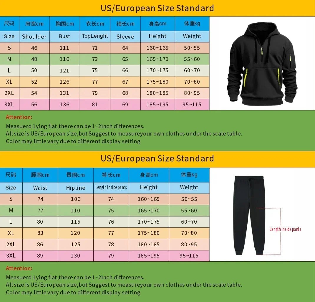 Spring and autumn new men's zipper hoodie + pants two-piece set, outdoor jogging multi-pocket men's casual pullover sports suit