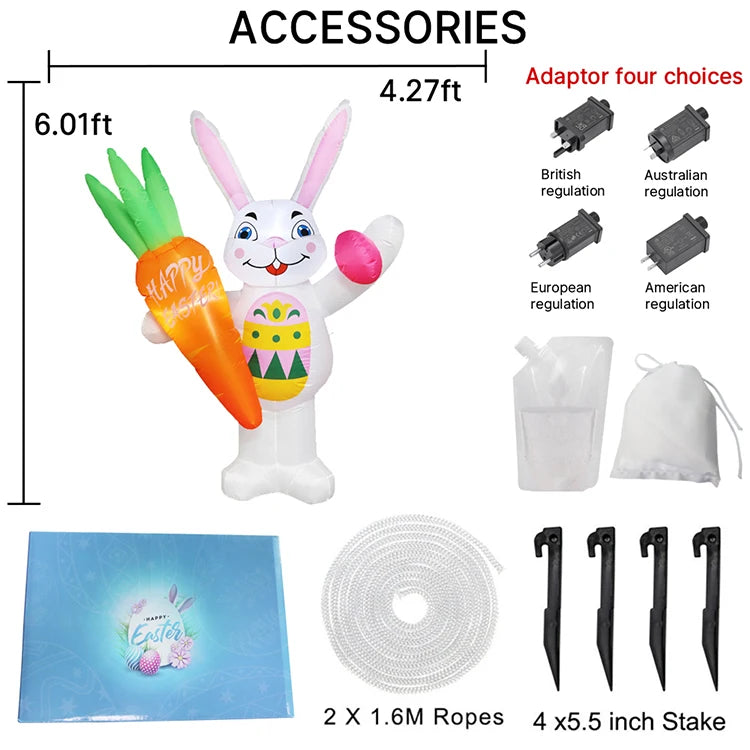 2024 Happy Easter Celebration Decoration LED Light Giant Easter Egg Bunny Rabbit Inflatable Toy for Outdoor Home Garden Ornament