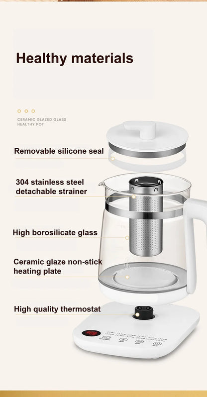 1.8L Health Pot Household Thickened Glass Multi-function Tea Maker Flower Tea Black Tea Appointment Insulation Mini Kettle 220V