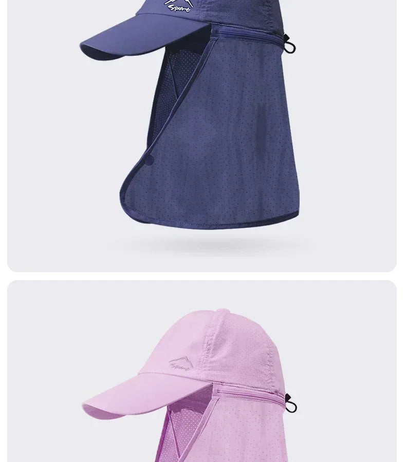 Men Summer Fishing Sun Protection Baseball Cap Quick Drying Waterproof Detachable Sun Cap Shawl Women Outdoor Bicycle Visor Nasi