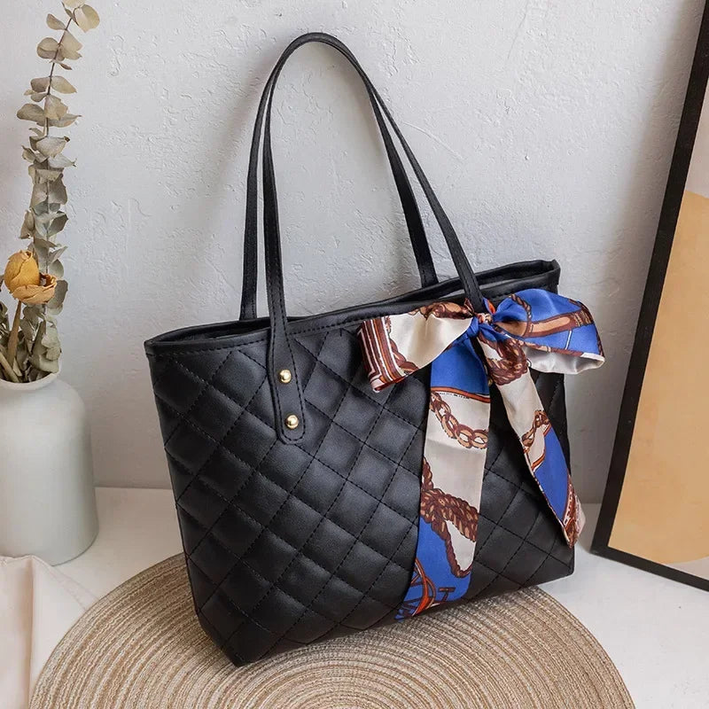 Large Capacity Lingge Embroidery Bag New Trendy Simple Scarf Tote Bag Hot Selling One Shoulder Bucket Bag Bags for Women